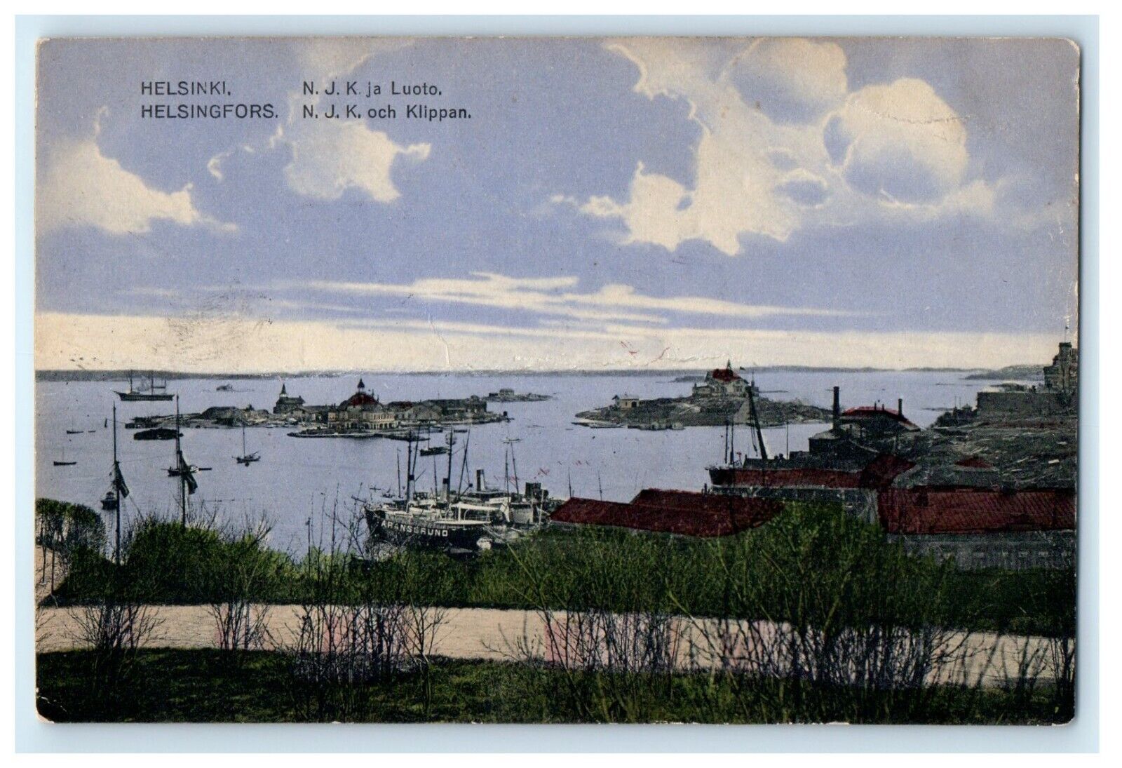 1911 Helsingfors Helsinki Steamer Ship NJK Ja Luoto Klippan Finland Postcard