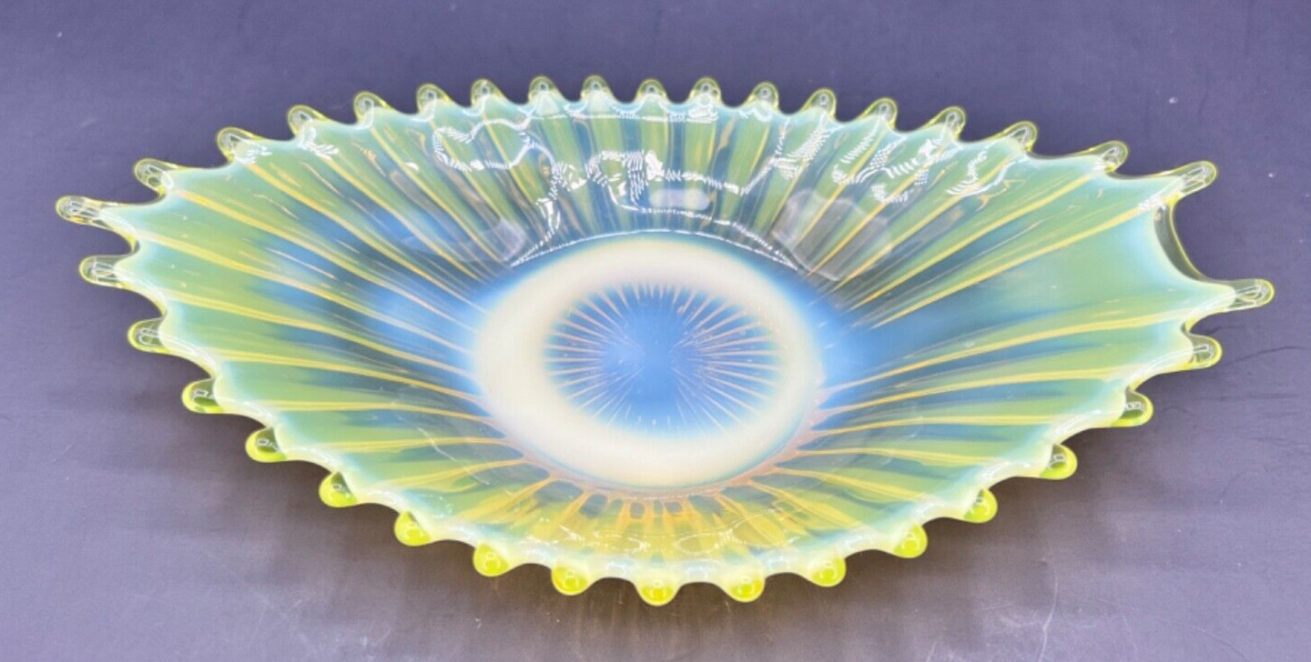 Fostoria Heirloom Yellow Vaseline Opalescent Glass Oval Bowl - 9\