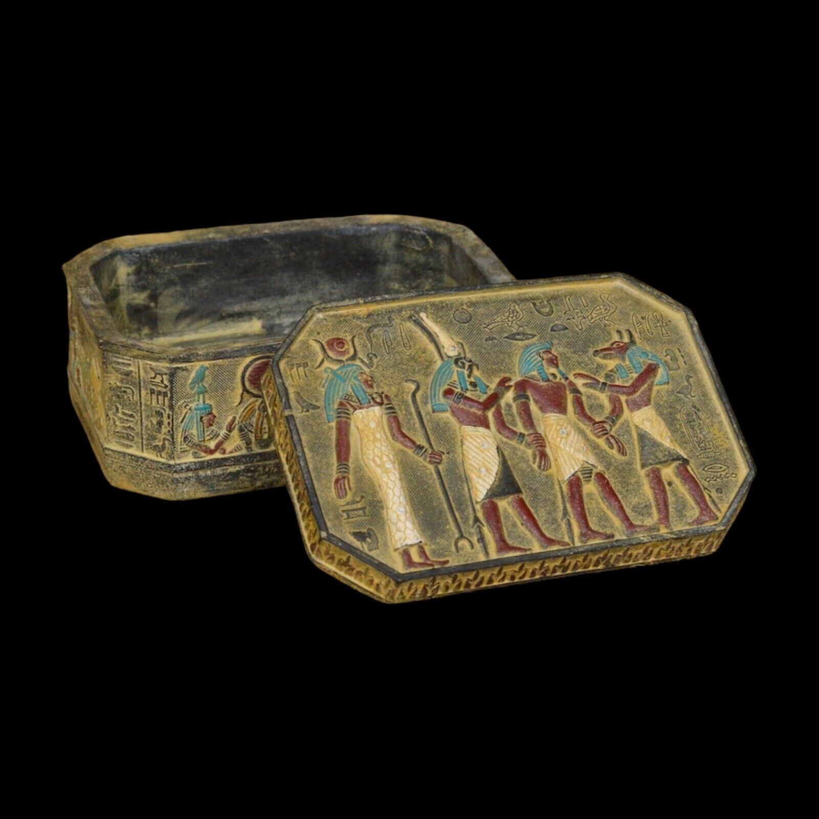 UNIQUE ANTIQUE ANCIENT EGYPTIAN Box God Anubis with Goddess Isis Handmade