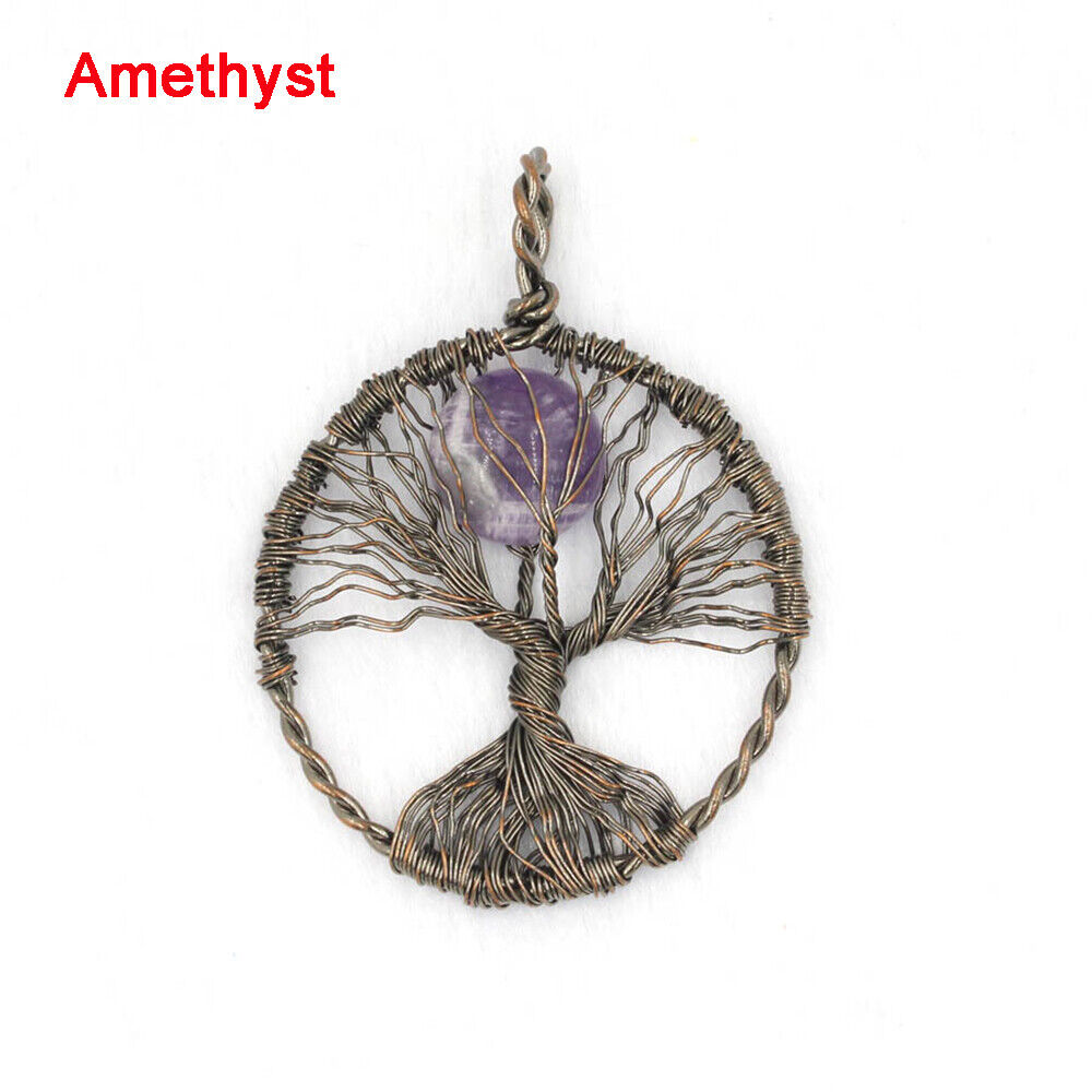 Vintage Full Moon Crystal Tree of life Pendant Energy Chakra Healing Amulet