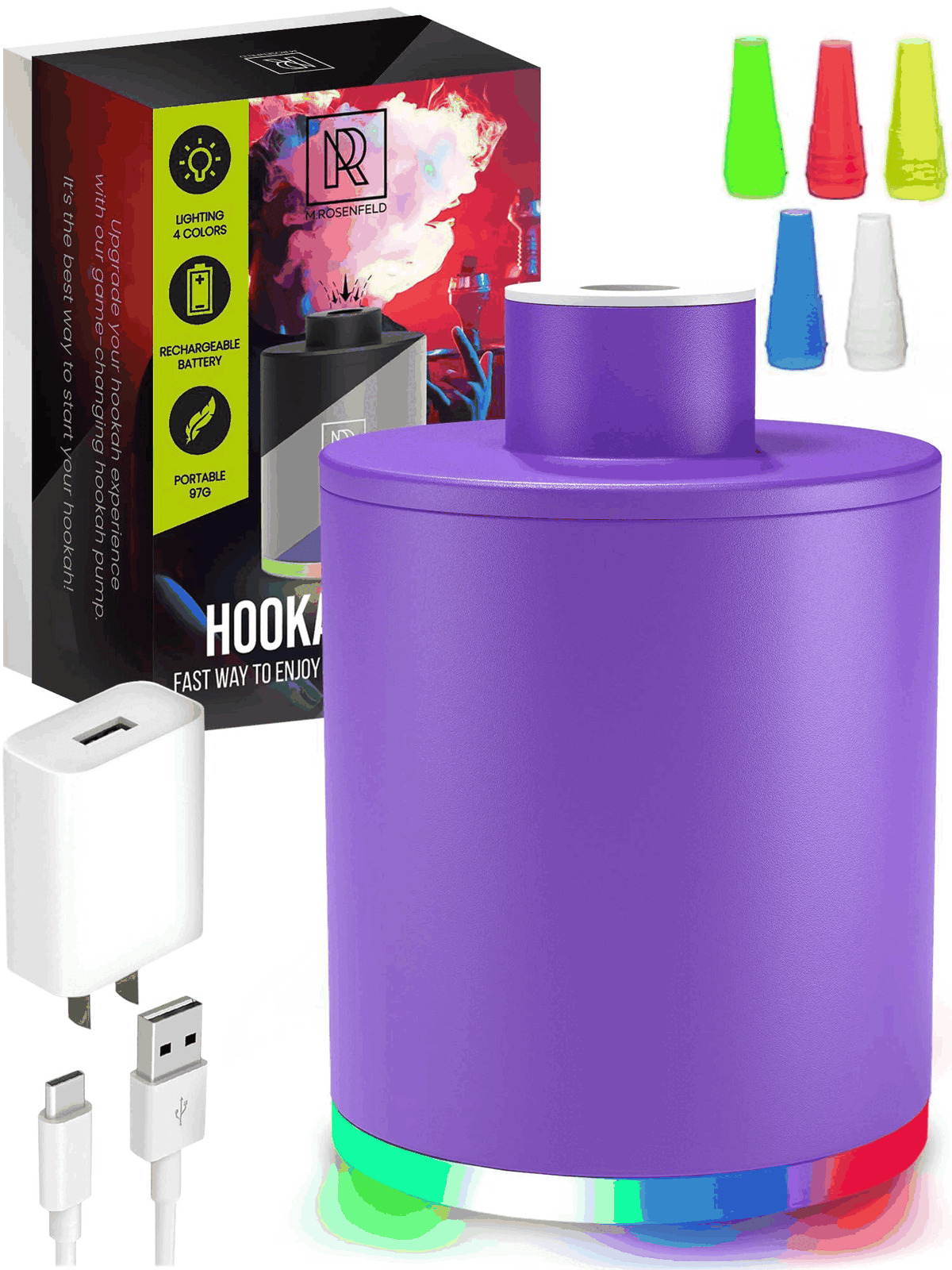 Purple Mini Hookah Pump Hookah Starter with 1000 mAh Rechargeable Battery Kit