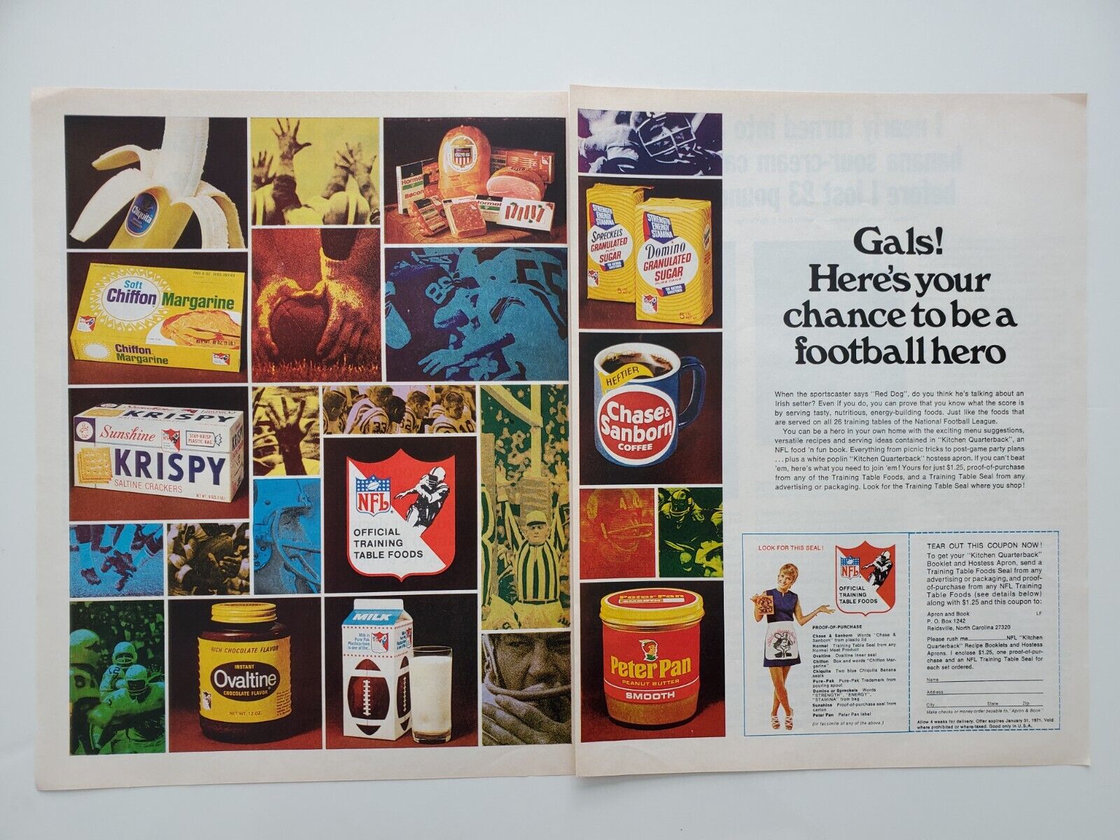 NFL Training Table Foods Cookbook Peter Pan Ovaltine  1970 Vintage Print Ad