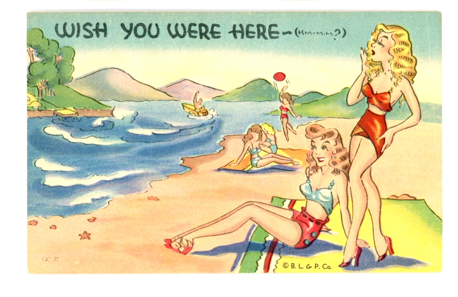Vintage Postcard Humor  Wish You Were Here Women On The Beach Comic Cartoon