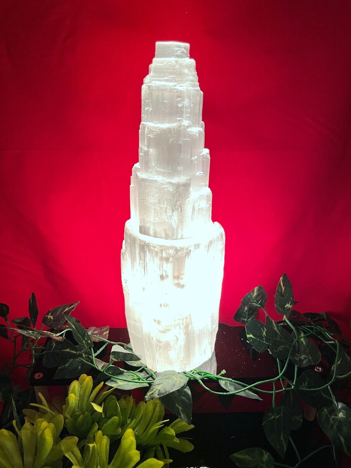 XL SELENITE SKYSCRAPER LAMP  NATURAL CRYSTAL WITH CORD & BULB  13 INCHES LOOK