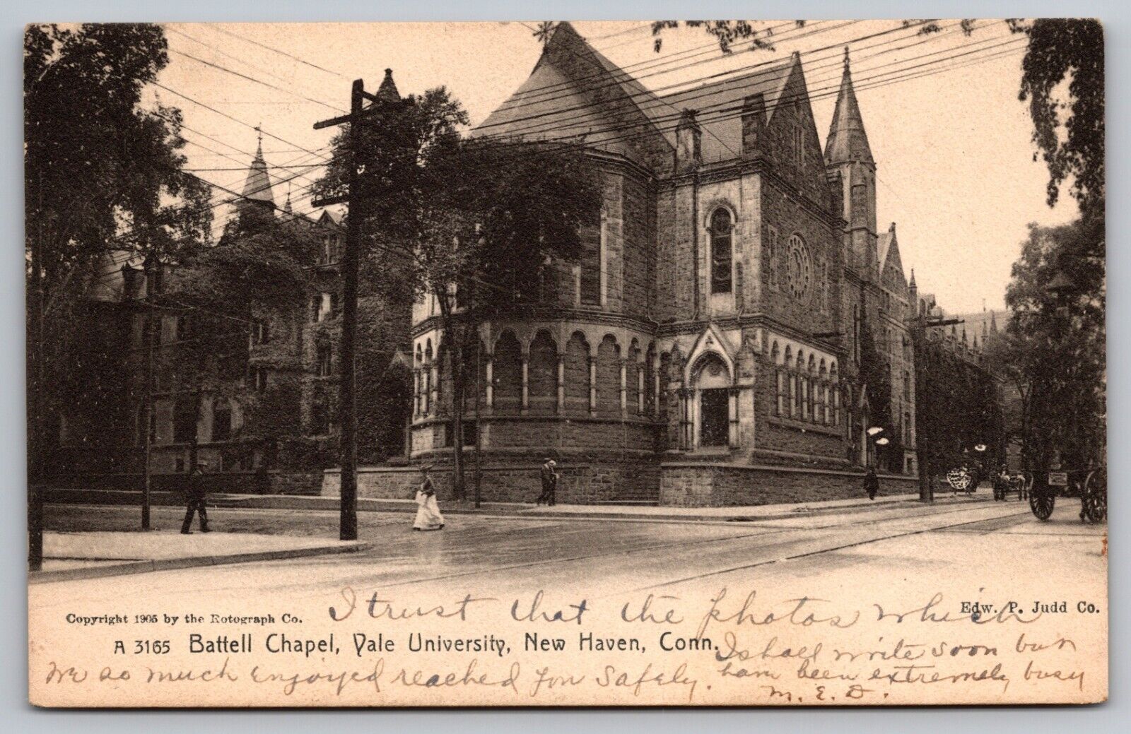 Postcard: Battell Chapel, Yale College, New Haven, CT, Rotograph Co, Posted 1908