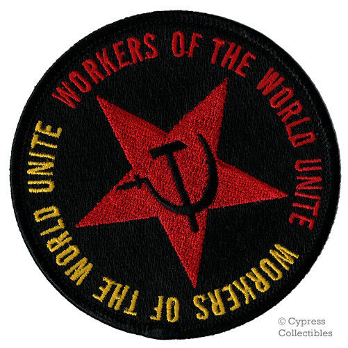COMMUNIST MOTTO PATCH - WORKERS OF THE WORLD UNITE iron-on embroidered SOCIALISM