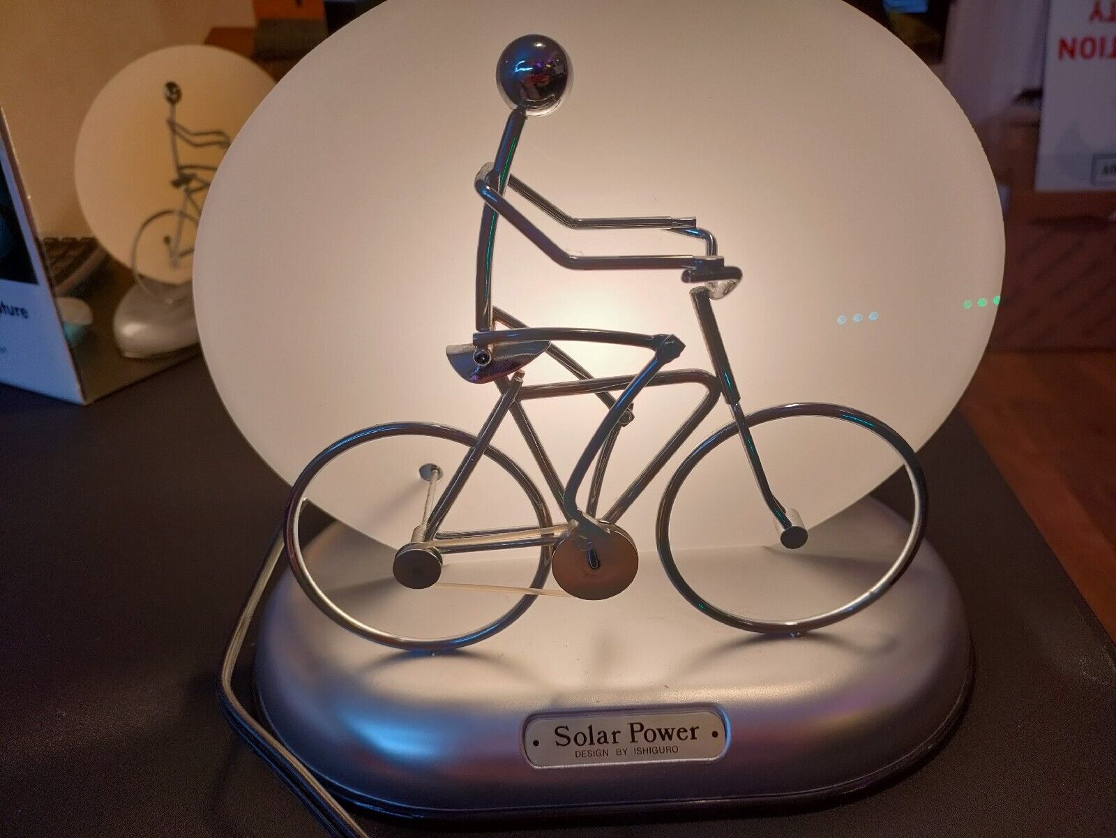 Vintage Solar Power by Ishiguro - Motion Man Pedaling Bicycle Table Lamp
