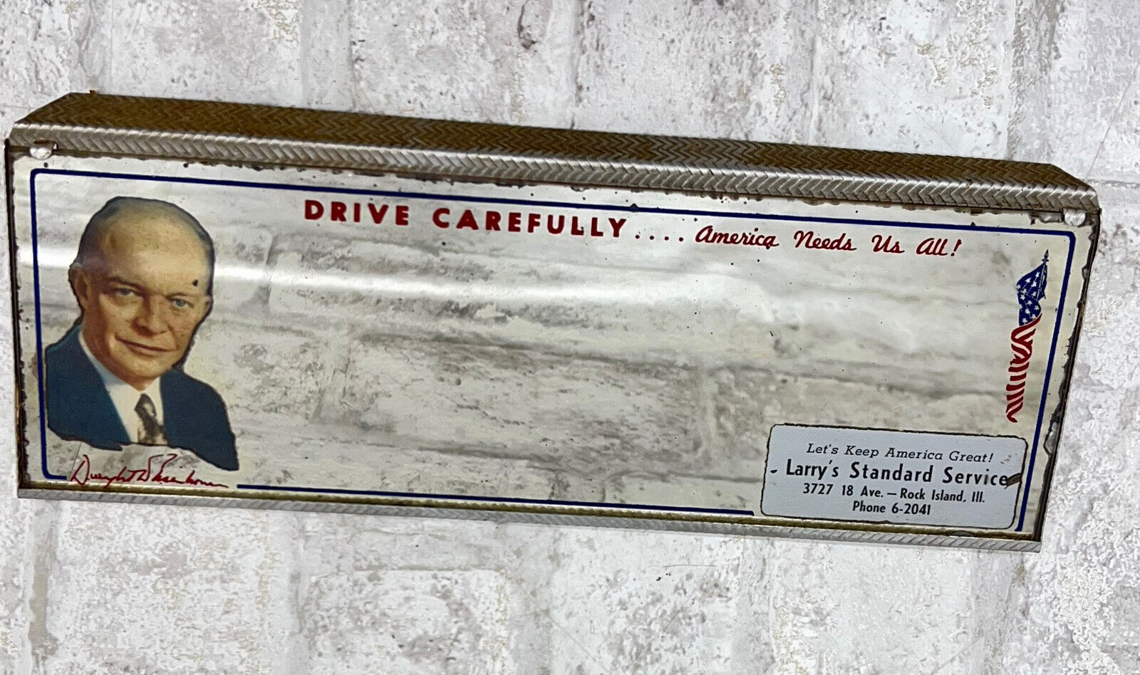 VERY RARE PRESIDENTIAL 1954 DWIGHT D. EISENHOWER CAR VANITY MIRROR SAFE DRIVING