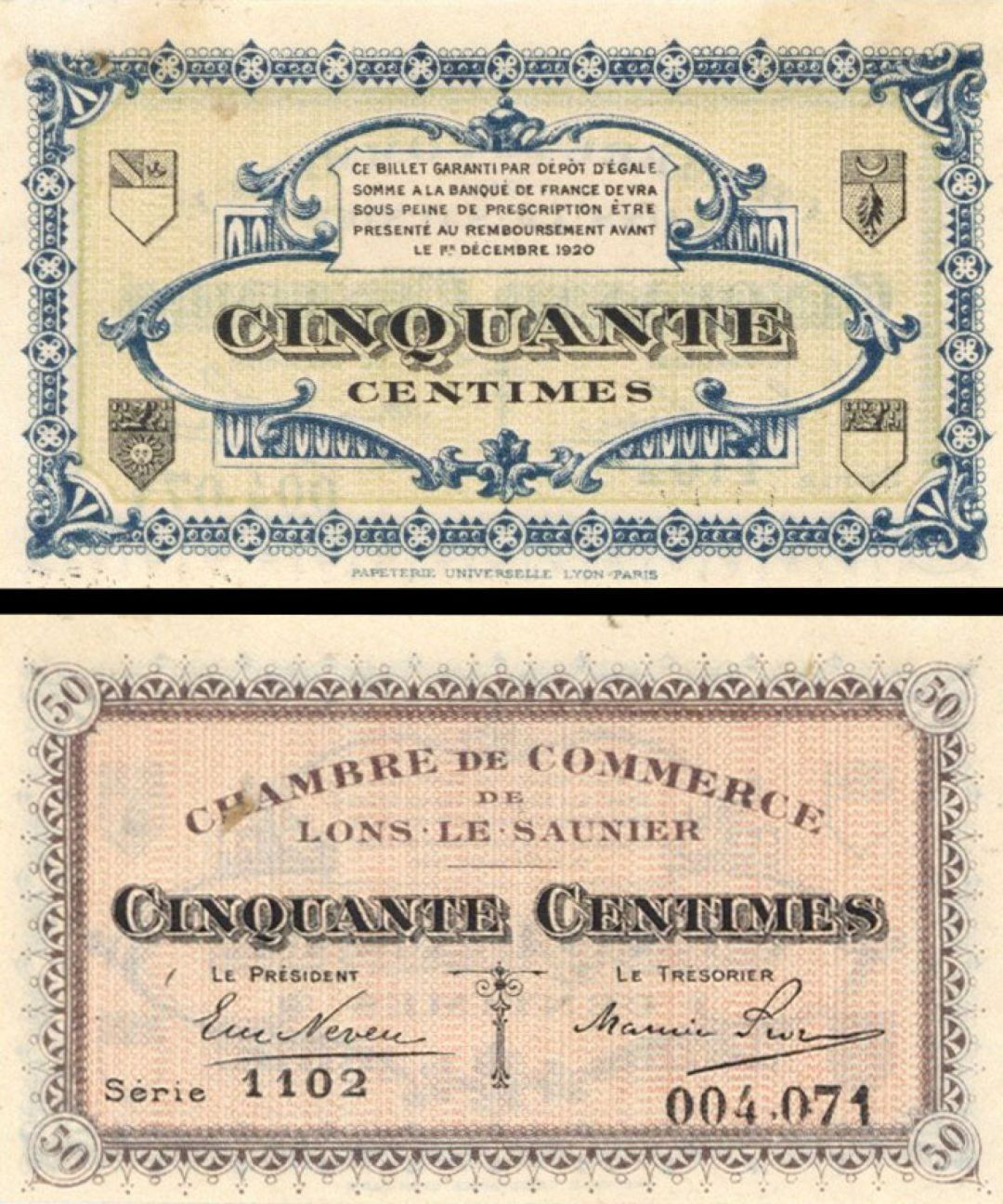 France, Notgeld - 1920, Cinquante (50) Centimes - Foreign Paper Money - Paper Mo