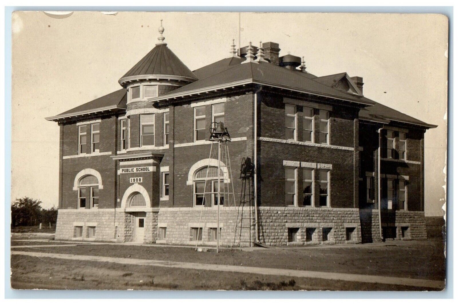 c1910's Public School Building Bell Humboldt Kansas KS RPPC Photo Postcard