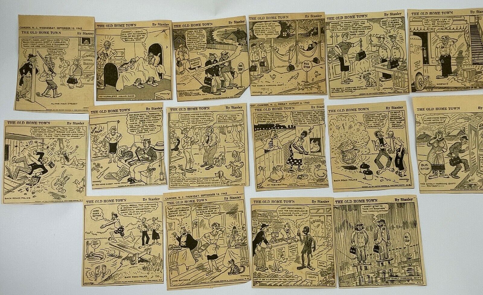 The Old Home Town by Stanley Link - 1943 - Lot of 16 Comic Strips