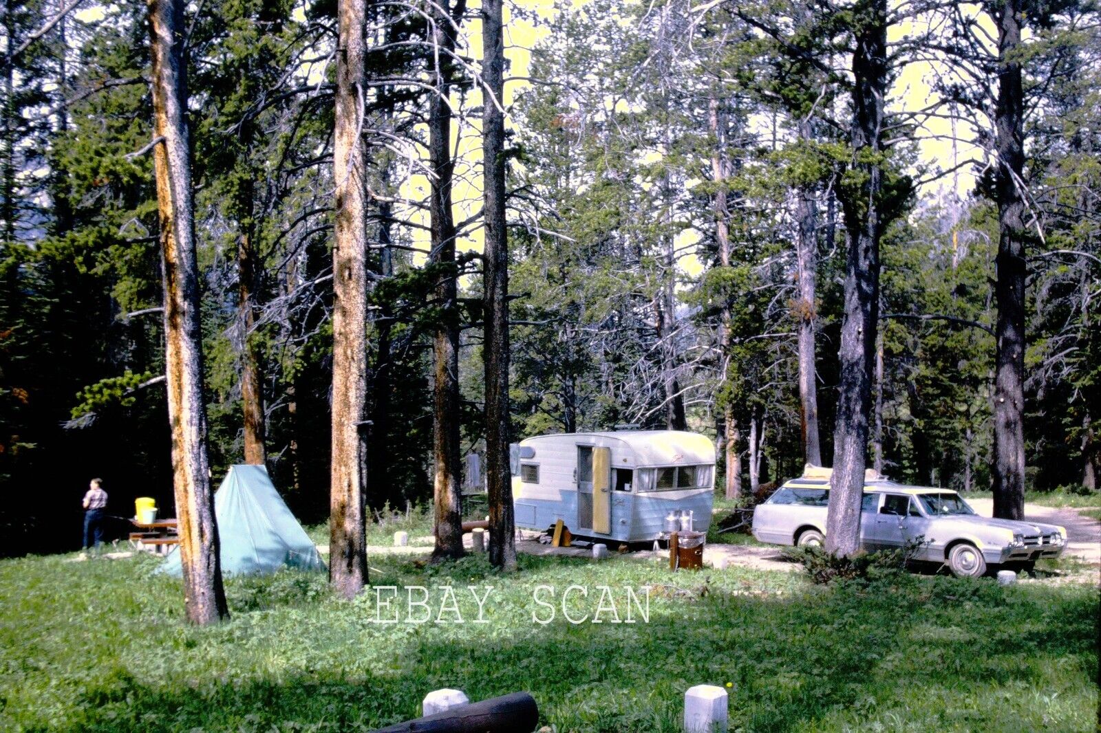 1967 Kodachrome 35mm Slide - Canned Ham - Station Wagon - CAMPING OUT WEST Scene