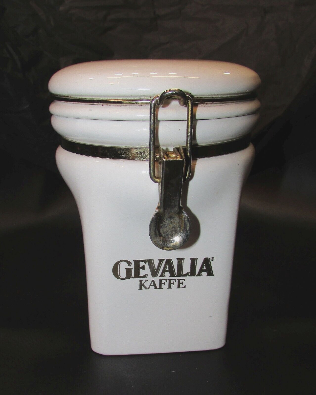 Vintage Gevalia Kaffe White Porcelain Coffee Jar Canister Majesty King Sweden