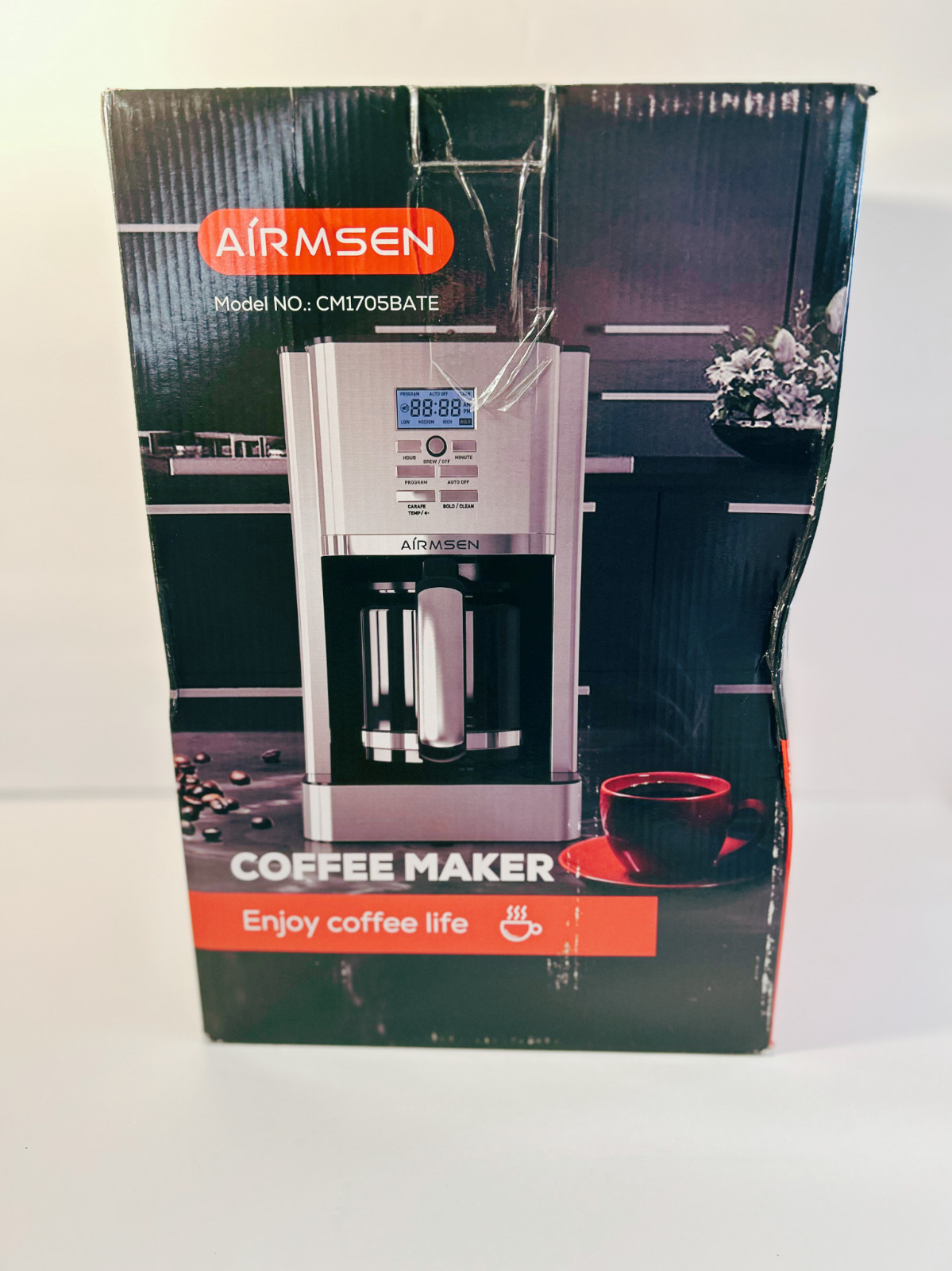 AIRMSEN CM1705BATE Stainless Steel 12 Cup Drip Coffee Maker Self-Cleaning