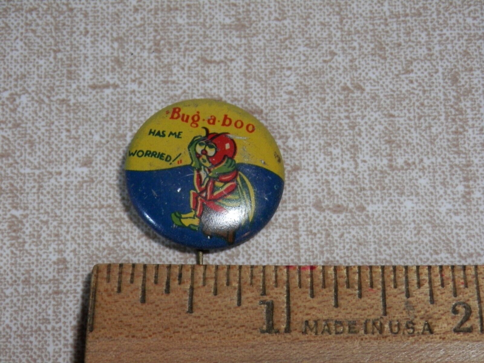 Vintage Bug-a-Boo Has Me Worried Pin Pinback Advertising Pesticide