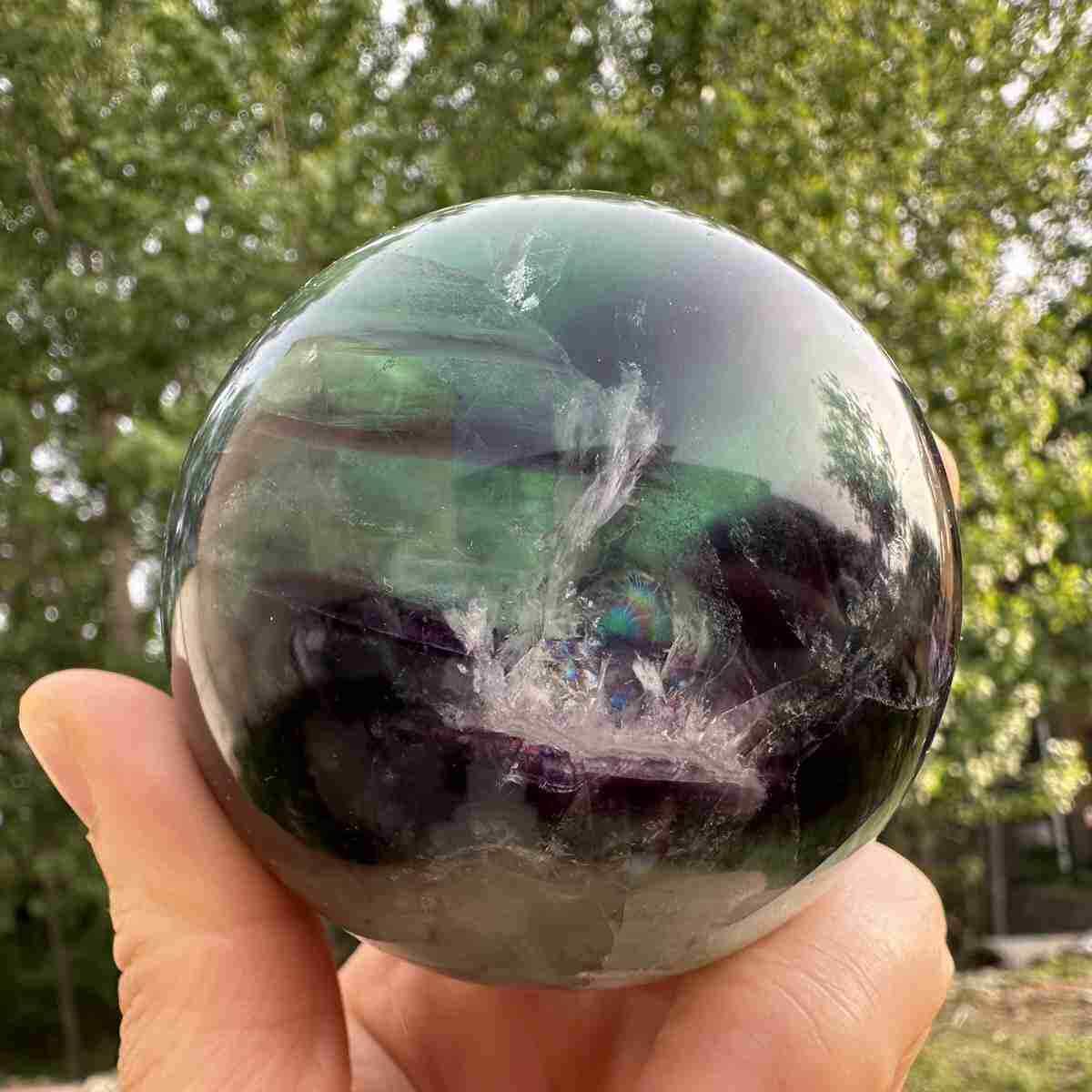 500g Natural Feather Fluorite Quartz Sphere Crystal Ball Reiki Healing Gem Decor