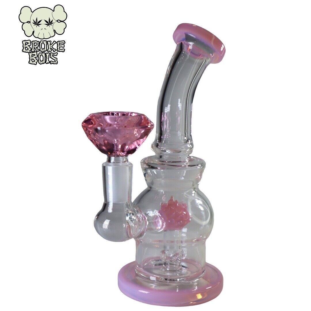 Hookah Pink Mini Glass Smoking Water Bubbler W/ 14mm Glass Bowl-Tobacco Bong