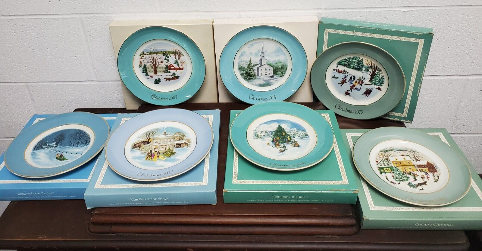 Lot of 7 Vintage Avon Christmas Plates 1973-1980 with Original Boxes