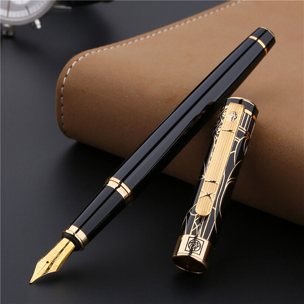 Picasso 902 Gentleman Fountain Pen Black Gold Trim Medium Nib Signature Pen