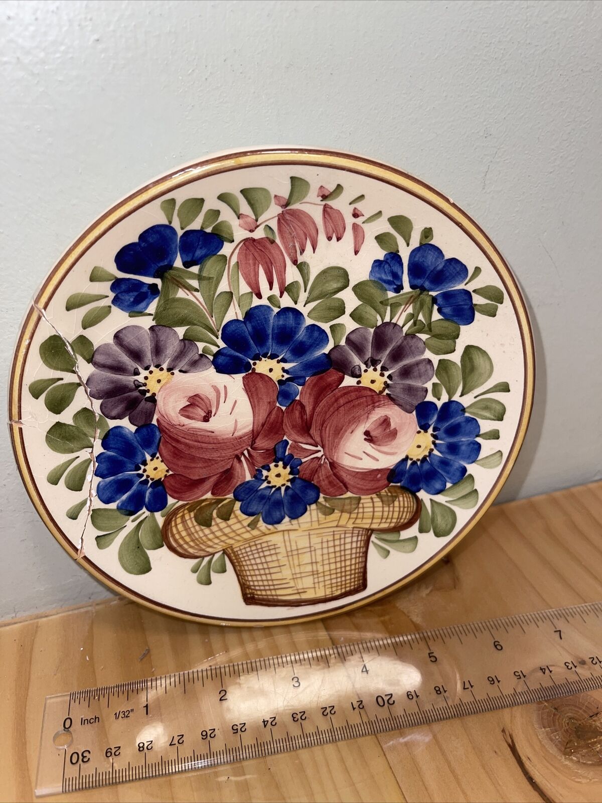 Hungarian Folk Art Pottery Hand Painted Plate Small Pazmany Hanger Floral Flower