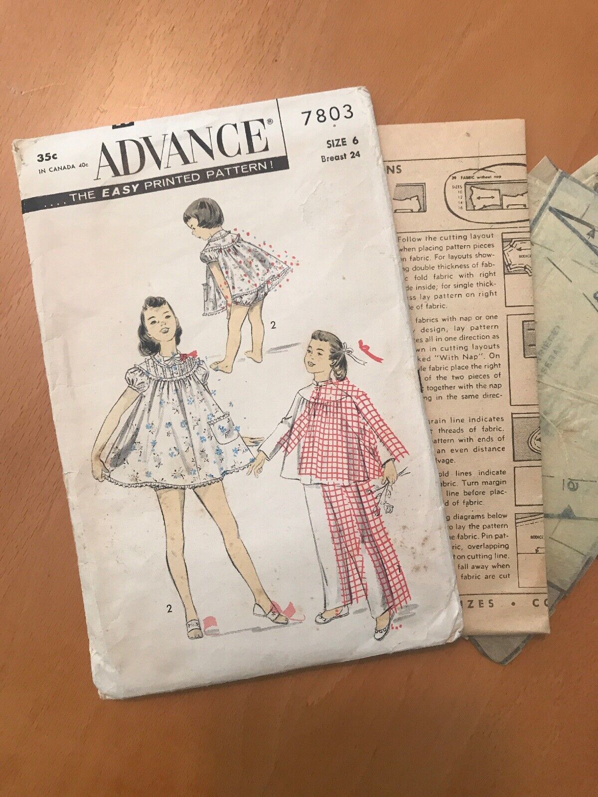 1950s Vintage Advance Children\'s Pajamas Nightgown Sz6 Shortie Set 7803 Complete