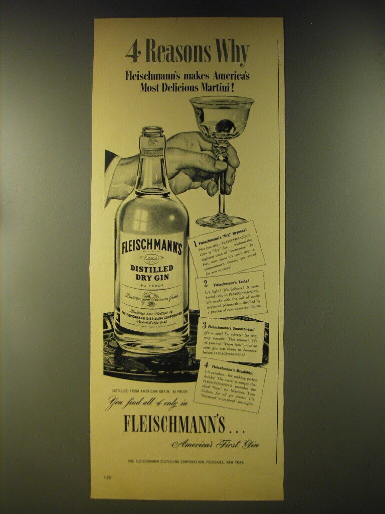 1946 Fleischmann\'s Gin Ad - 4 reasons why Fleischmann\'s makes America\'s most