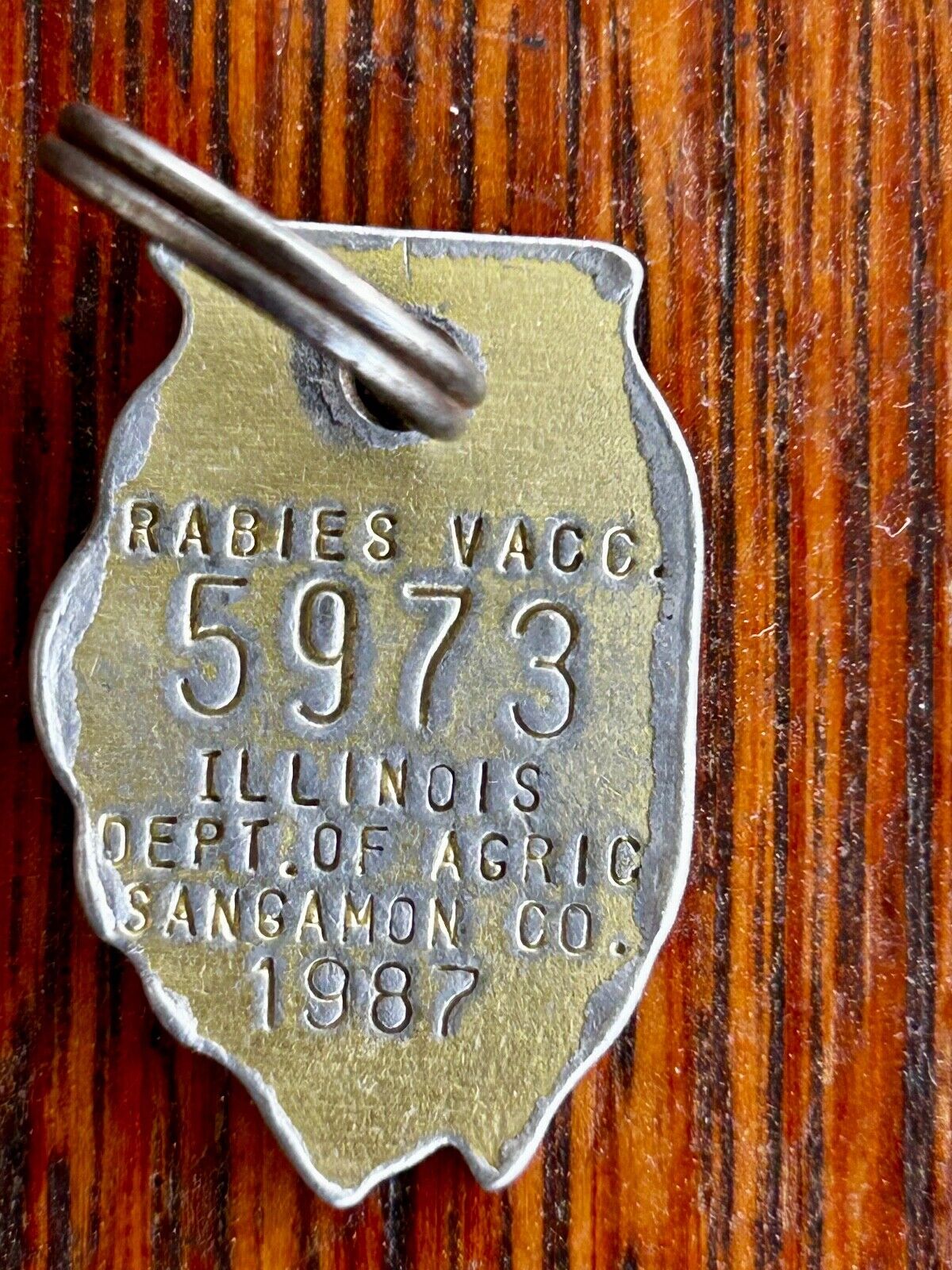 1987 Sangamon County Illinois Rabies Vaccine Dog Tag # 5973  dog tag