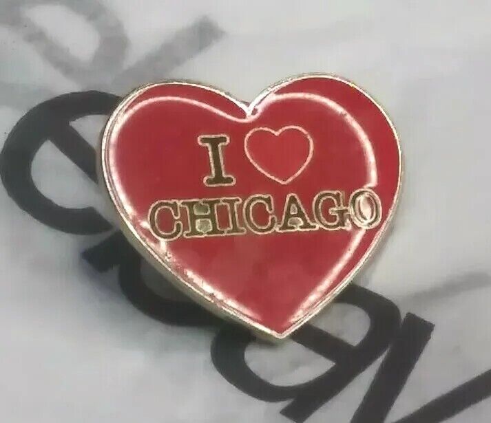 Vintage Rare I LOVE Chicago Red Heart US Illinois City Travel Button Pinback Pin