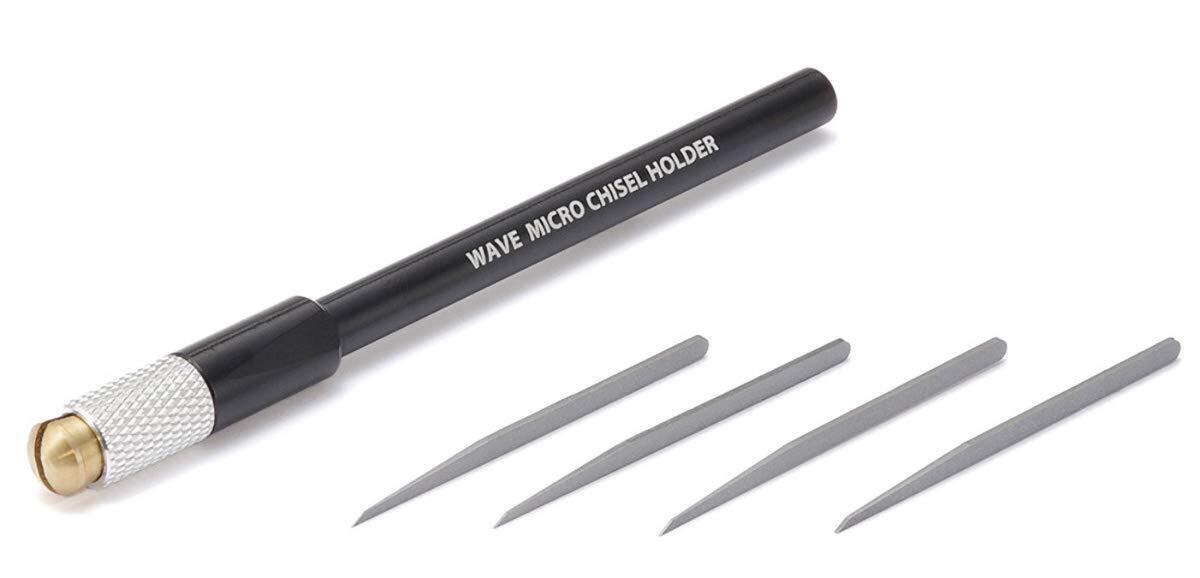 WAVE Hobby Tool Series HG Micro Chisel Set Blade 4 Pieces + Grip/Black Tool for