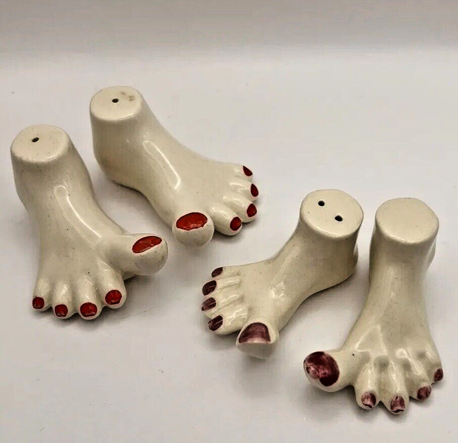 Vintage Lot Of Feet Painted Nails Salt & Pepper Shakers Fun Funny Novelty Foot