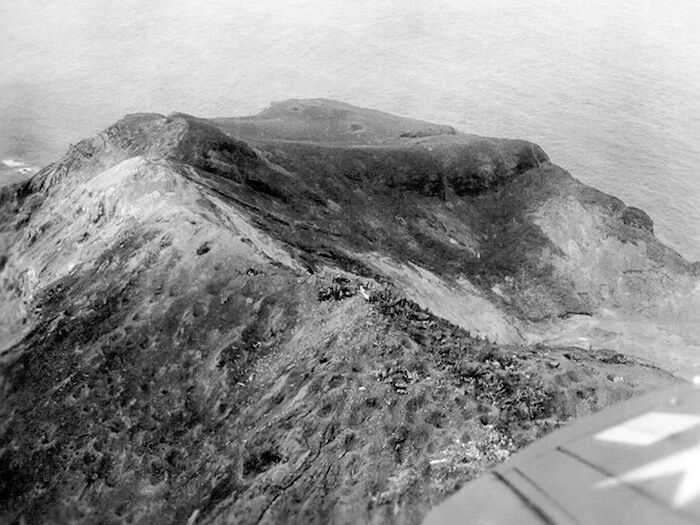 WWII B&W Photo Aerial Photo Mt. Surabachi Iwo Jima  Pacific  WW2  USMC / 1124