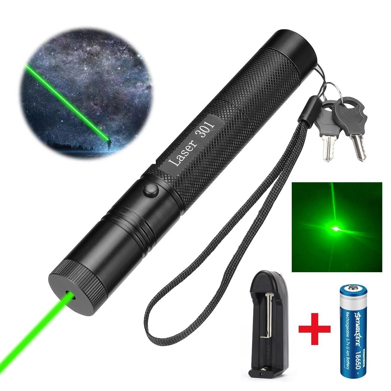 900Miles Green Laser Pointer Pen Light Visible Beam Rechargeable Lazer 532nm Set