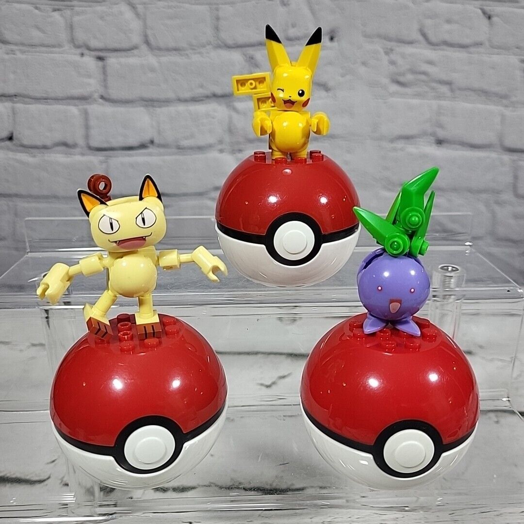 Mega Construx Pokémon Character Figures Lot Pikachu Meowth Oddish With Balls 