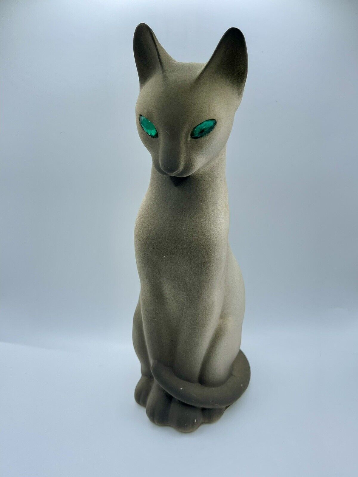Vintage 10” Roselane Calif Rhinestone Jeweled Eyes MCM Cat Figurine Cat Statue