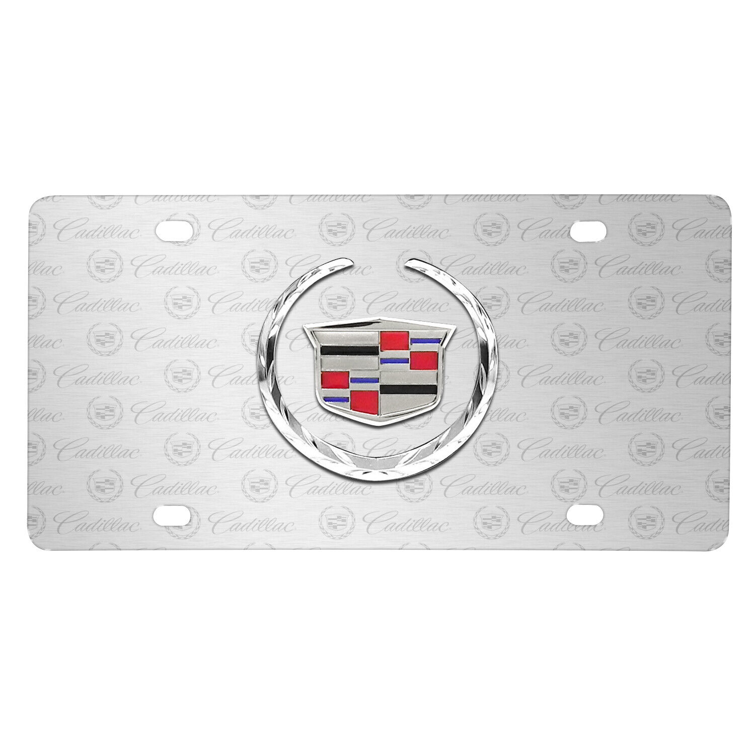 Cadillac 3D Logo on Logo Pattern Brushed Aluminum License Plate