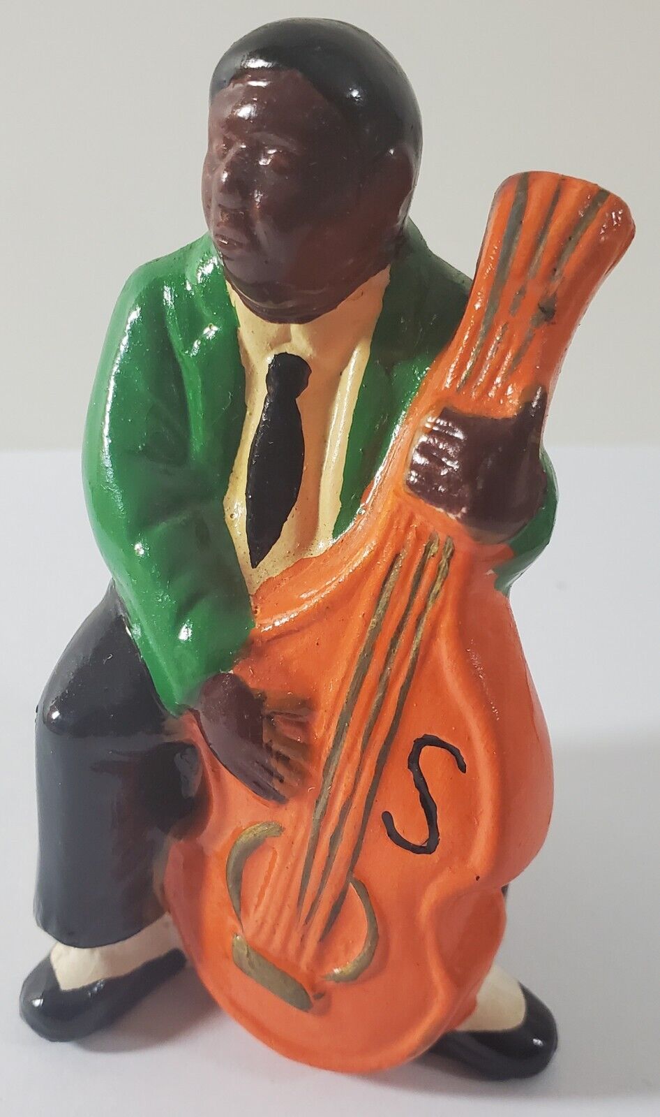 VTG African American Cajun  Black Musician  Ceramic Bass  Hand Painted Figurine