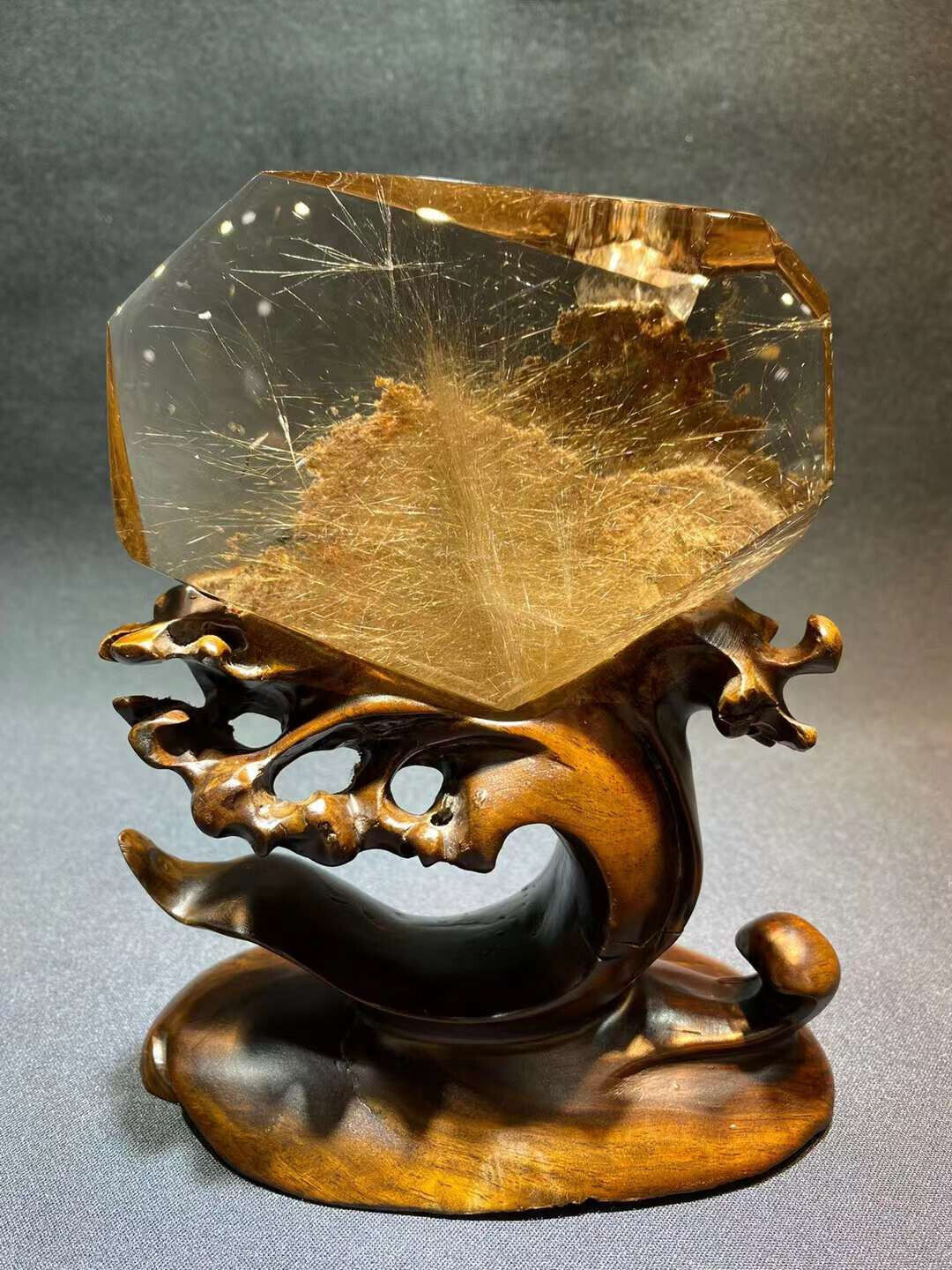 TOP 1.12lb Natural Gold Hair Crystal Quartz Energy Mineral specimen Gem Decor +S
