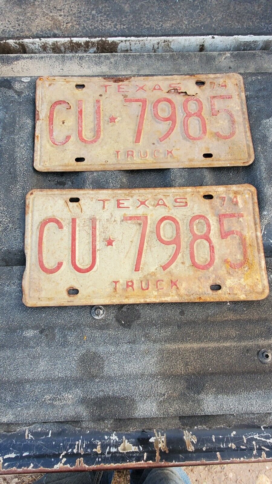 Vintage 1974 Pair of Texas Truck License Plates 