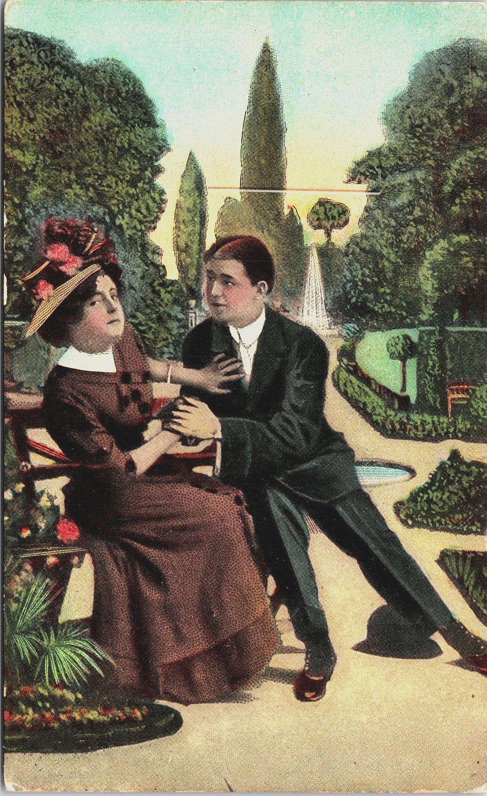 Postcard Romance Meeting In The Park Courtship Series Early 1900s
