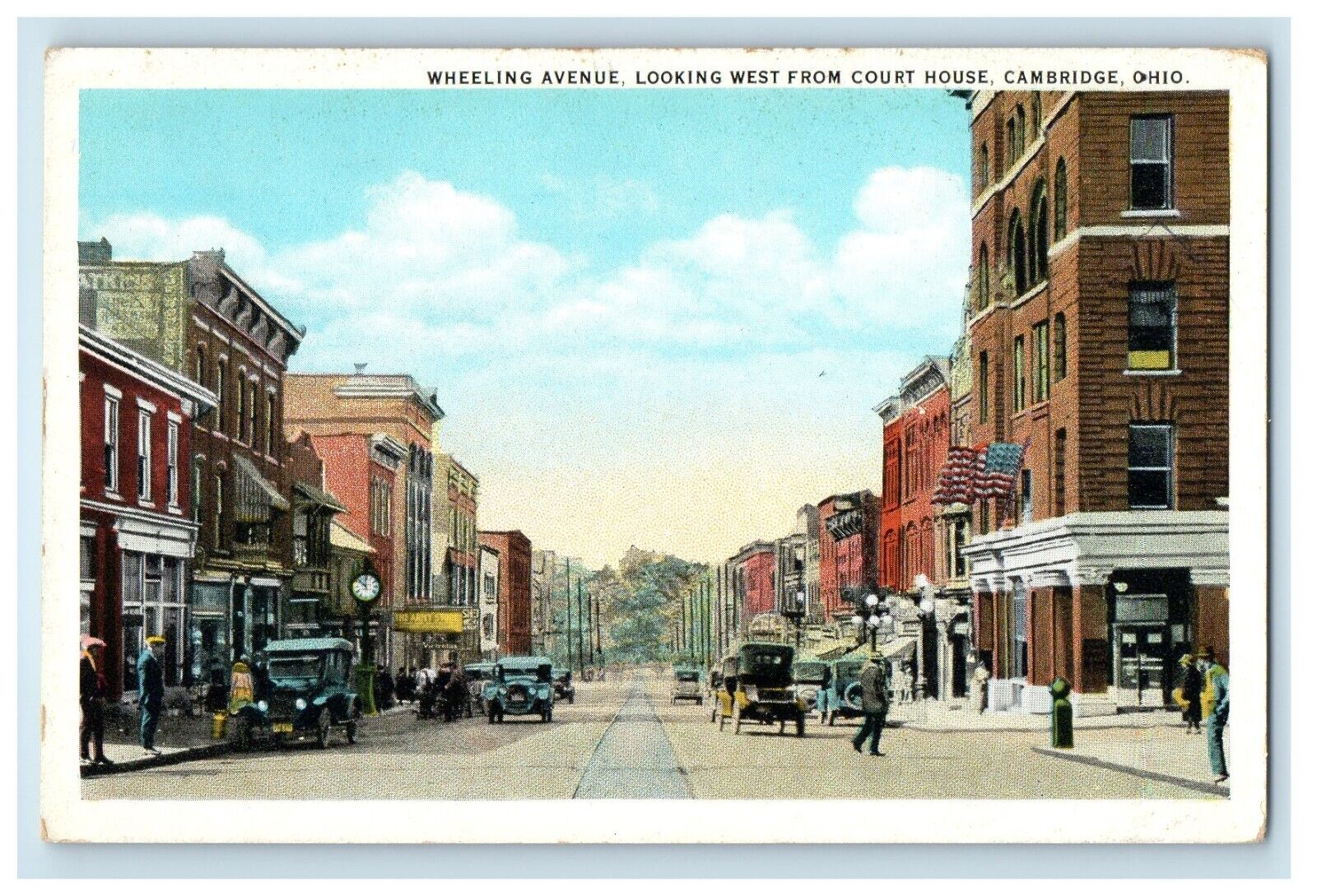 c1920\'s Wheeling Avenue Looking West From Court House Cambridge OH Postcard