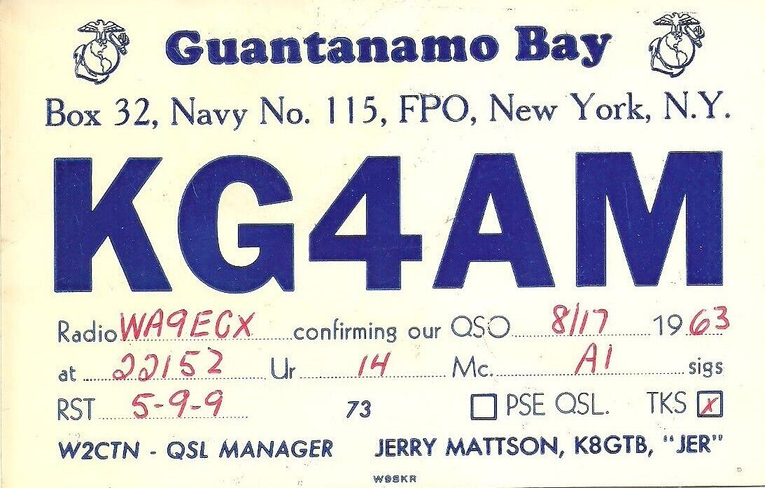KG4AM Guantanamo Bay, Cuba Vintage 1963 QSL Post Card. Amateur (Ham) Radio. NAVY