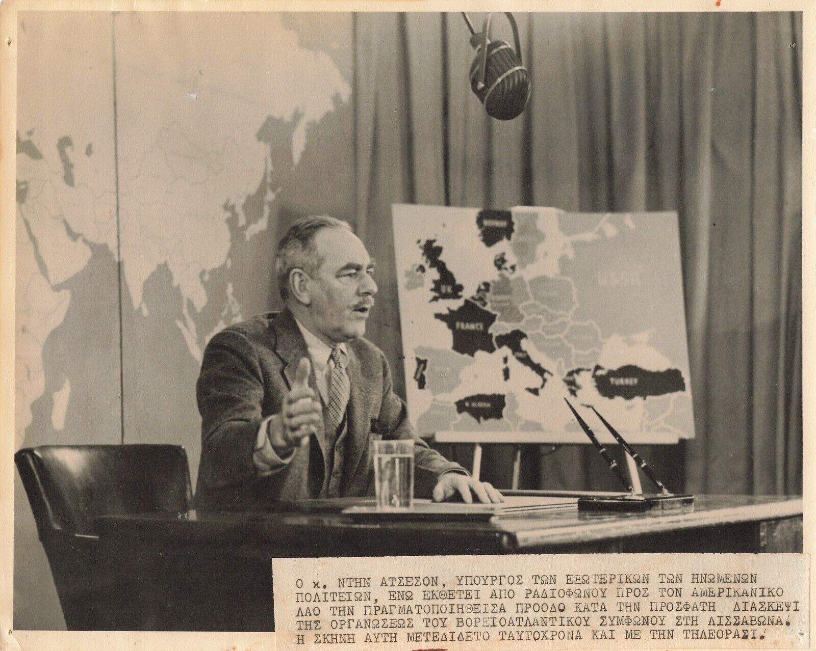 Dean Acheson 1950s Press Photo 8x10 NATO Radio Speech Secretary of State *P89a