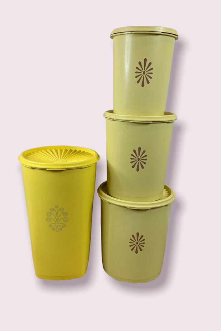 4 Vintage Tupperware Containers Yellow Golden Harvest With Lids.   