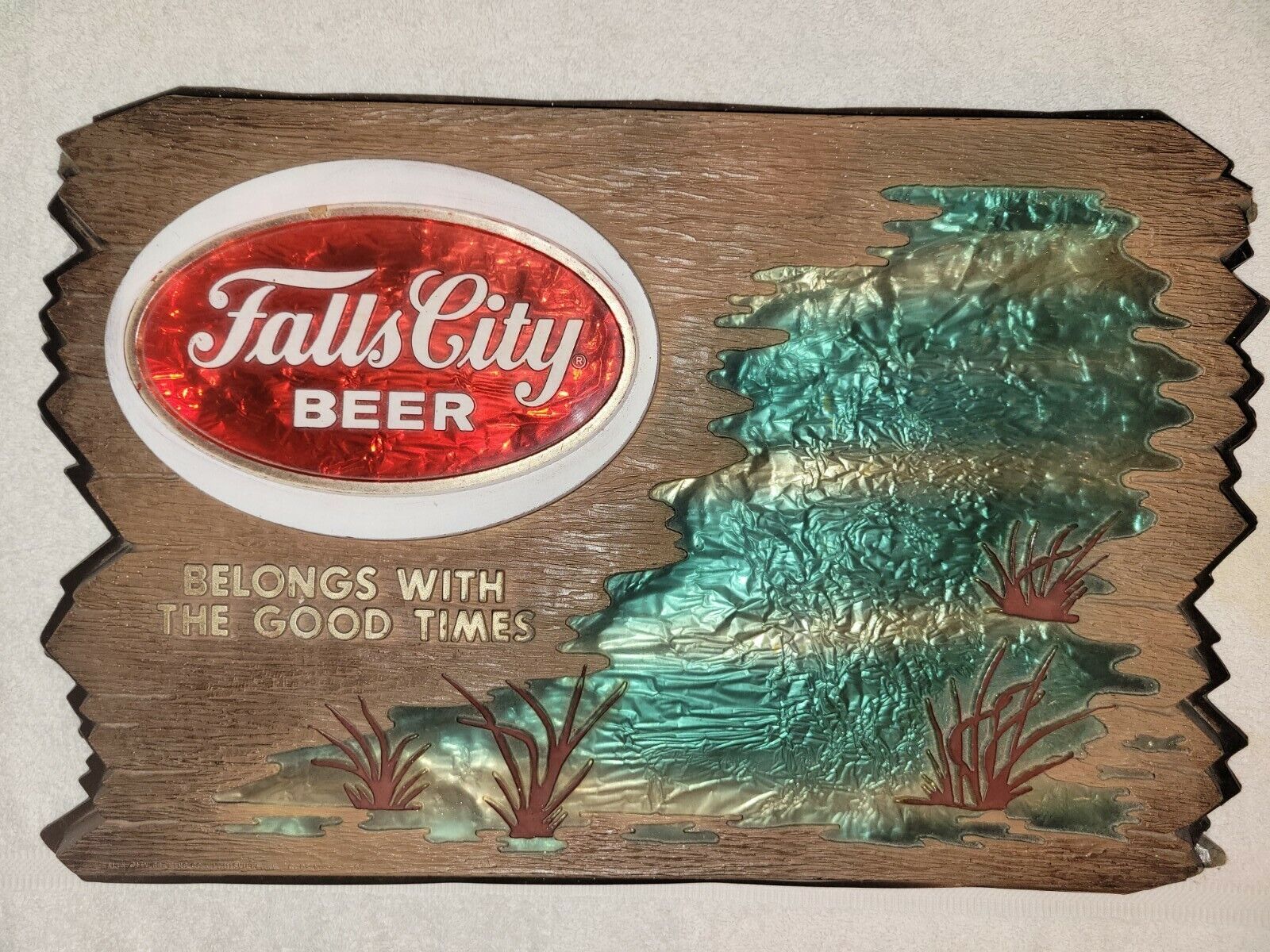 Vintage Falls City Beer Sign Foil 1968 Tavern Fishing Schaefer Schmidt Schlitz 