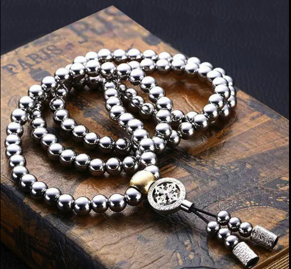 108 Destiny Nepal Prayer Full Metal Buddism Bead Mala Necklace Stainless Steel ，