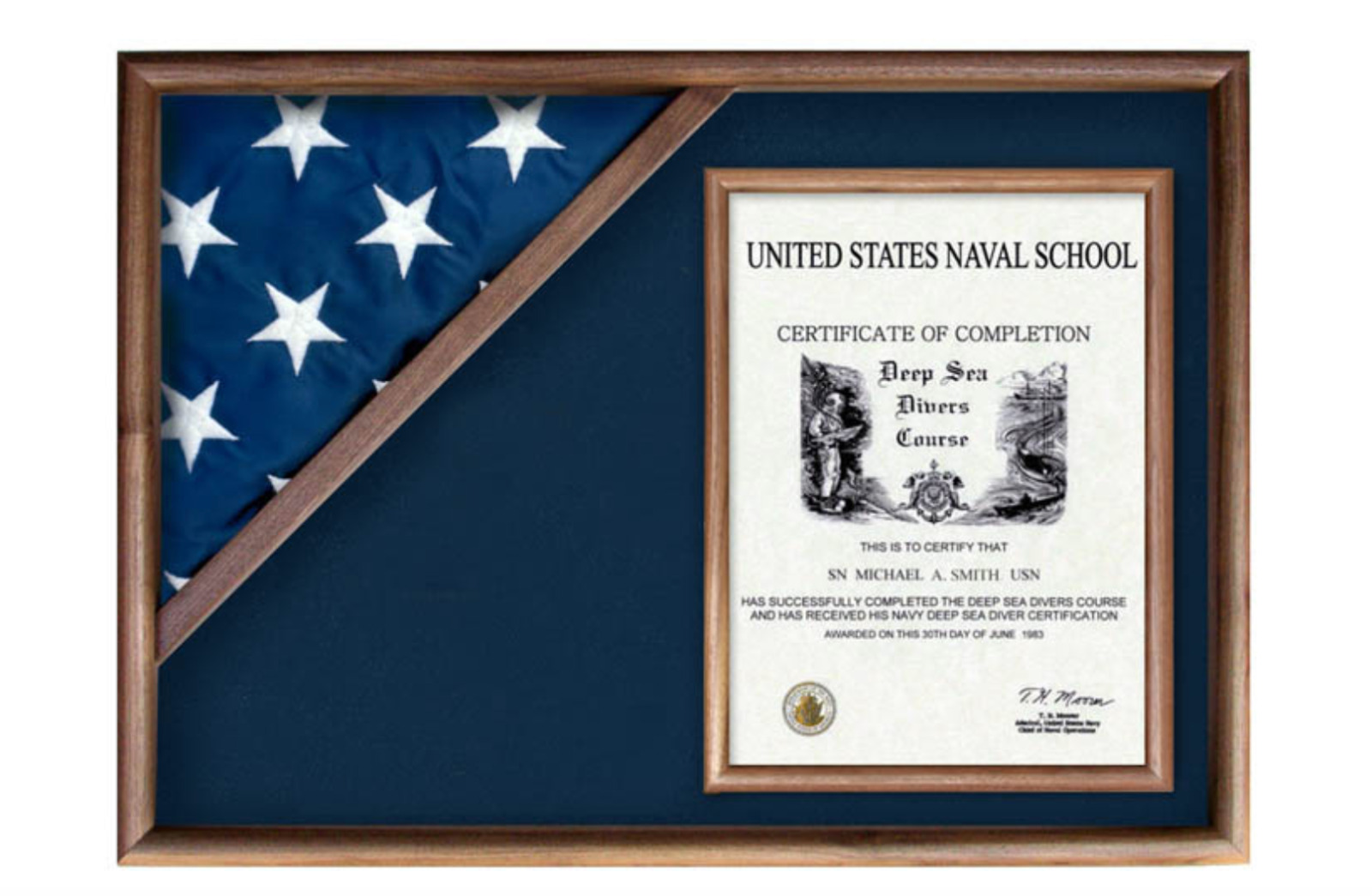 MILITARY INSIGNIA AND AMERICAN FLAG CERTIFICATE DISPLAY CASE SHADOW BOX