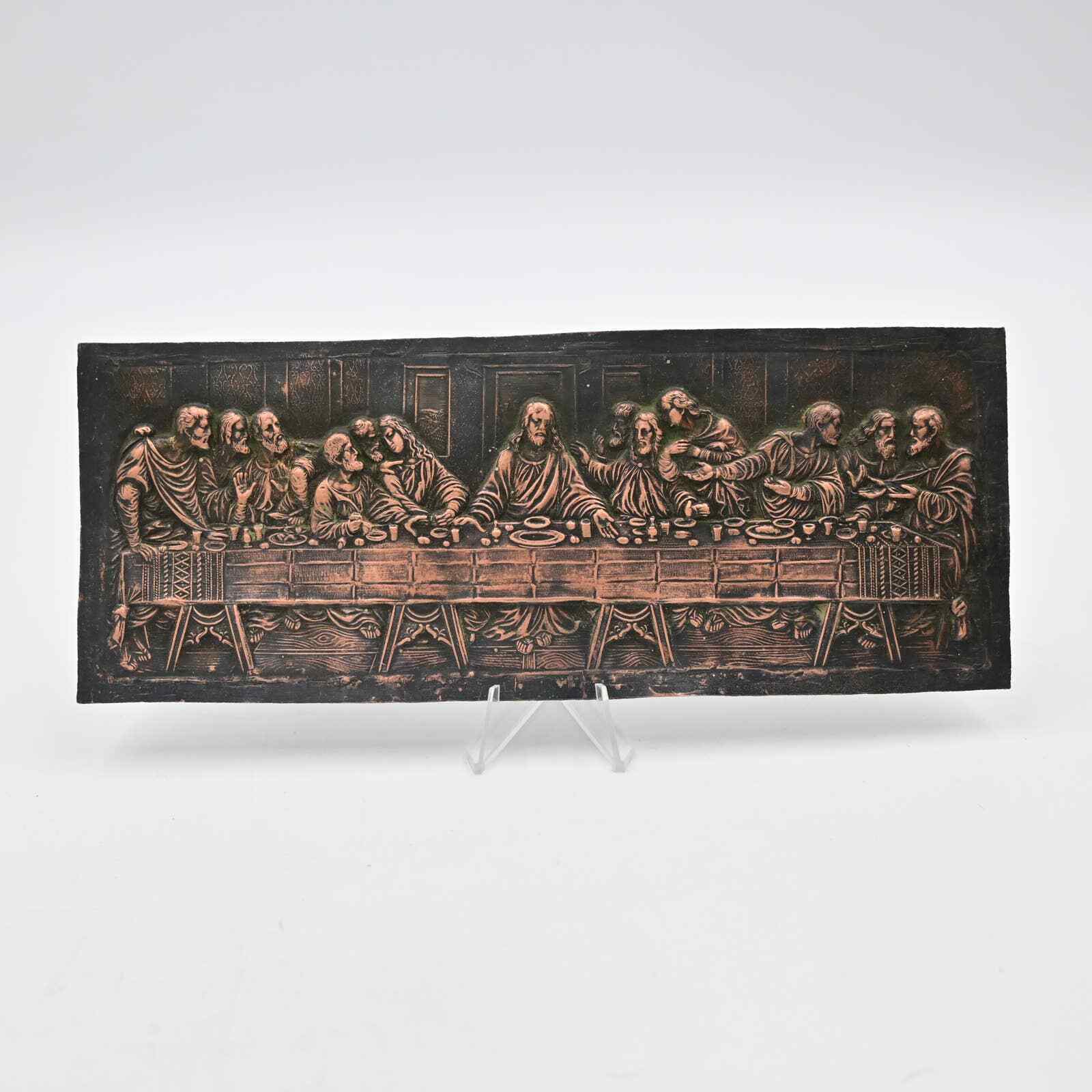 Vintage The Last Supper Metal Tin Plaque With Stand