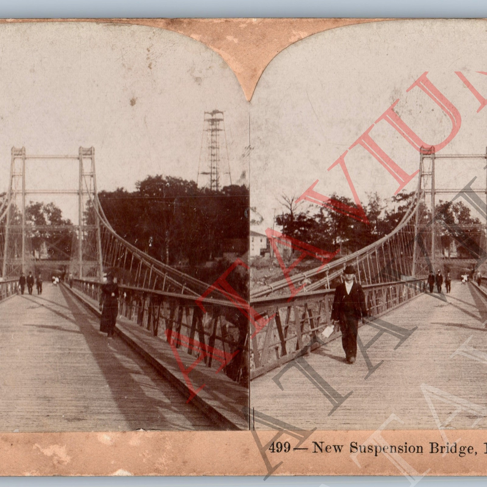 c1890s Niagara Falls, NY New Suspension Bridge Man Real Photo Stereoview V43