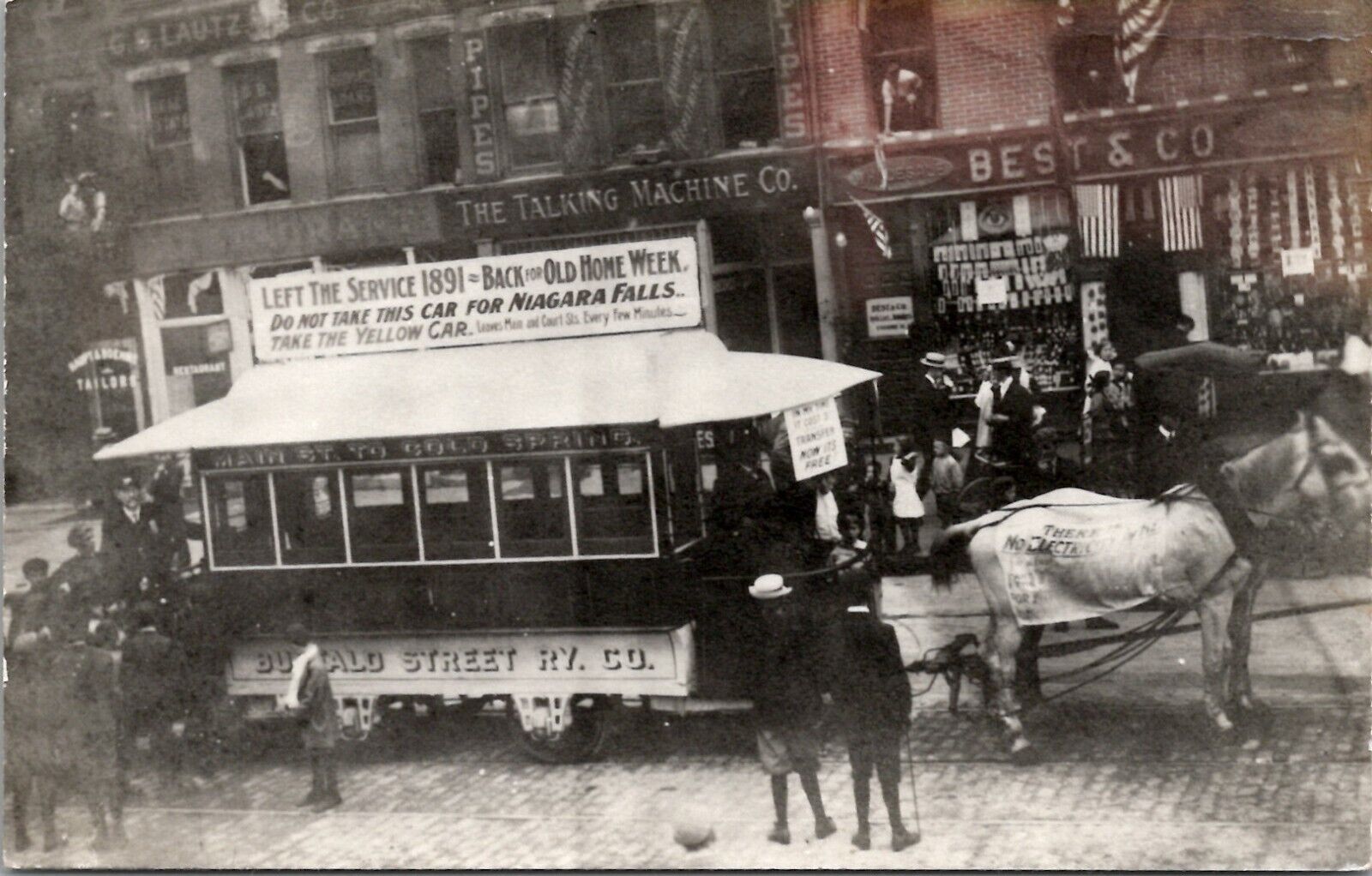 New York RPPC Buffalo Street Scene Railway Horse Drawn Trolley  Postcard X14