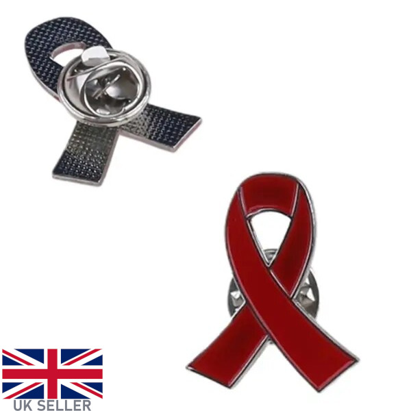 Aids HIV Awareness Pin Brooch Metal Red Ribbon Badge Support Lapel World Logo